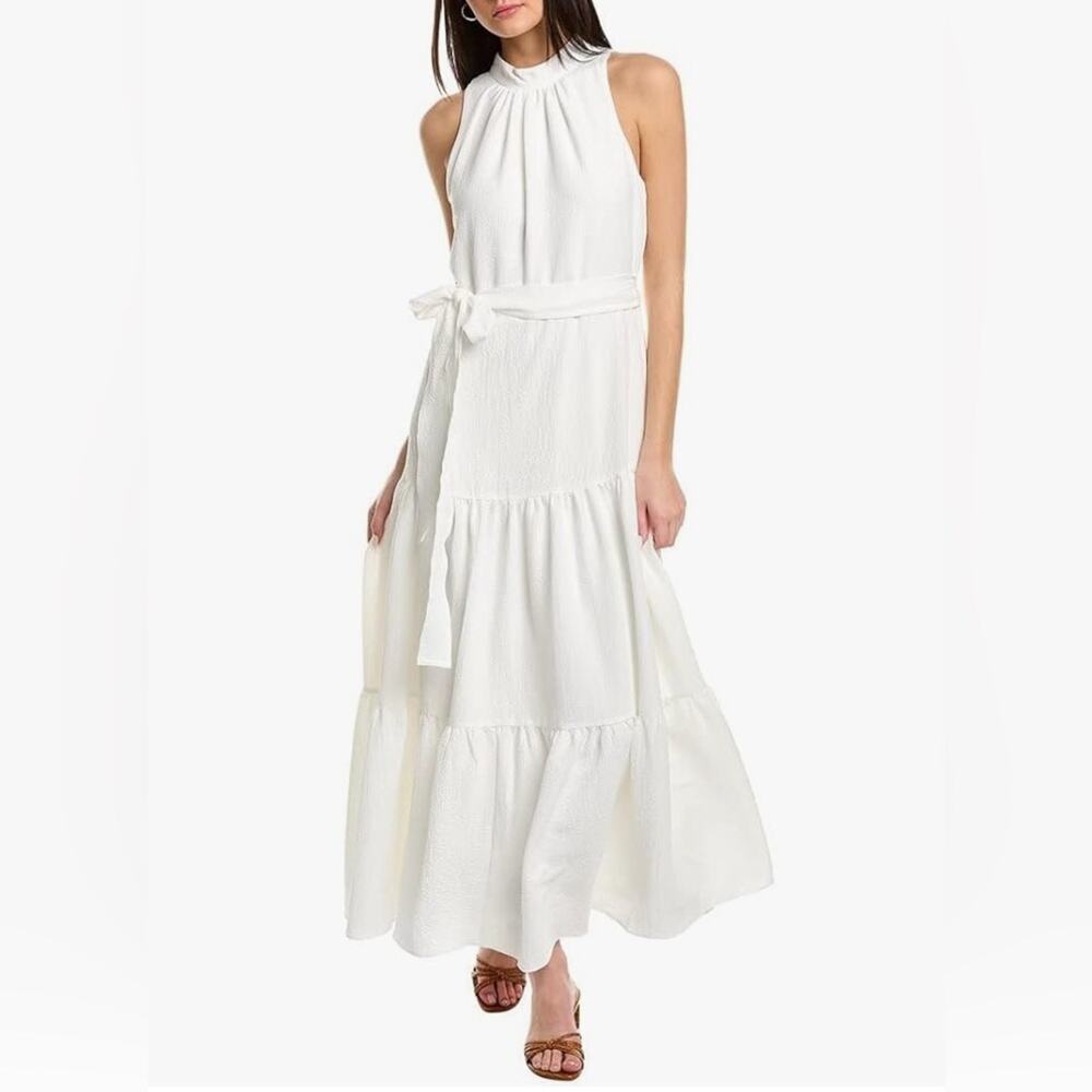 Anne Klein White Halter Tiered Maxi Dress